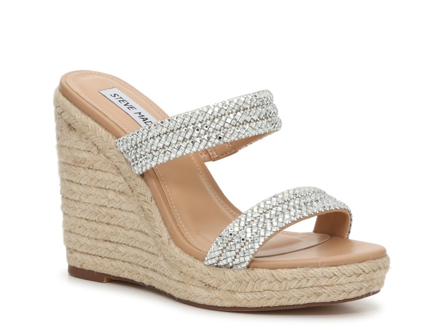 Online Steve Madden Upton Espadrille Wedge Sandal Silver Rhinestone