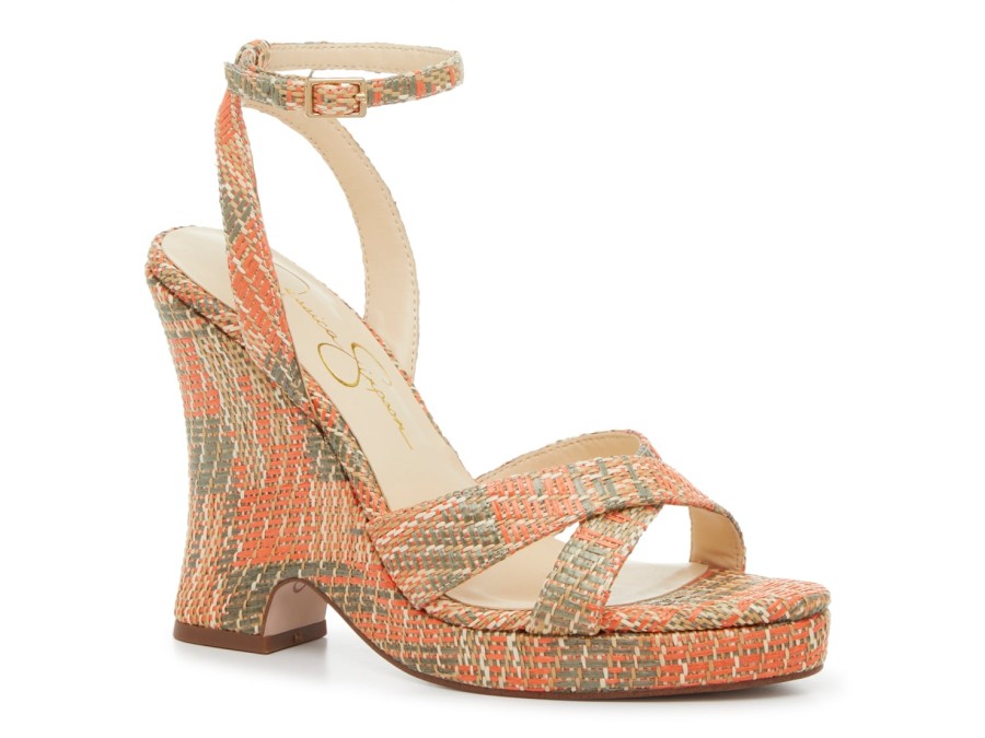 Online Jessica Simpson Onawa Sandal Orange/Olive Green/Beige Raffia