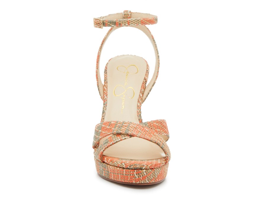 Online Jessica Simpson Onawa Sandal Orange/Olive Green/Beige Raffia