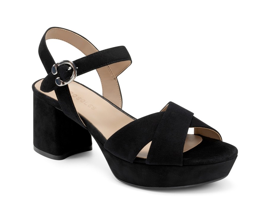 Best Aerosoles Cosmos Platform Sandal Black Suede