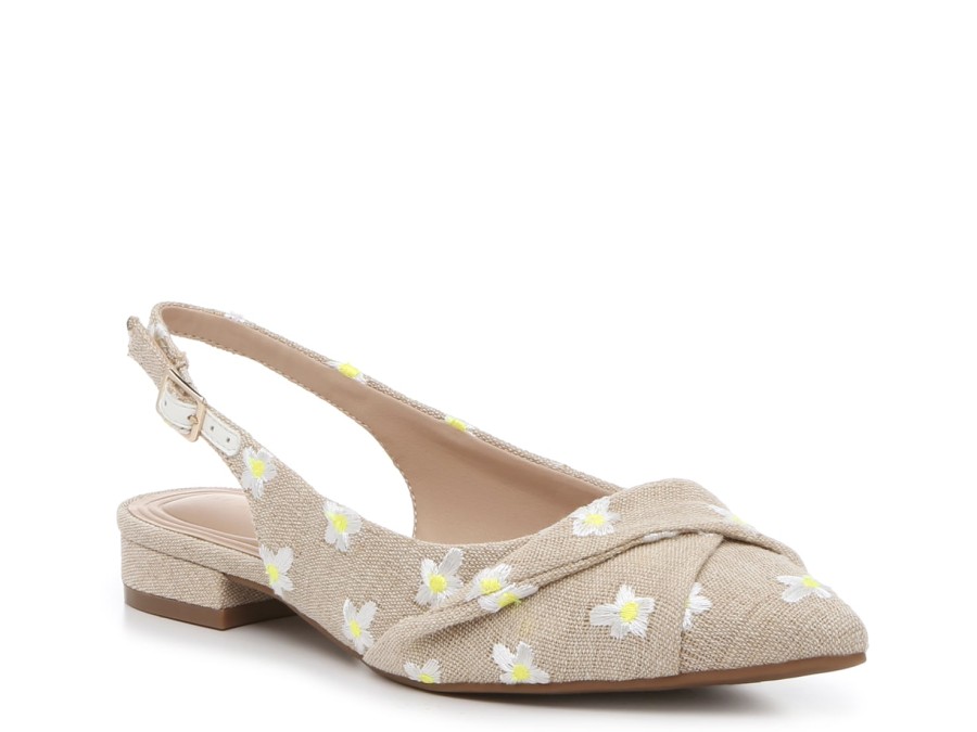 Best Kelly & Katie Ofena Slingback Flat Beige/White/Yellow Floral Print