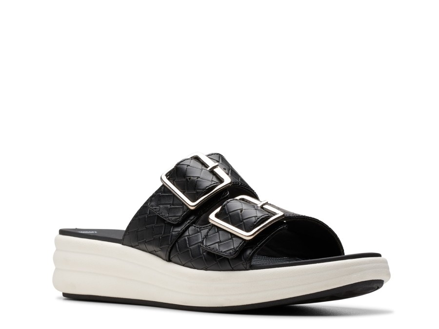 Clearance Clarks Cloudsteppers Drift Wedge Sandal Black