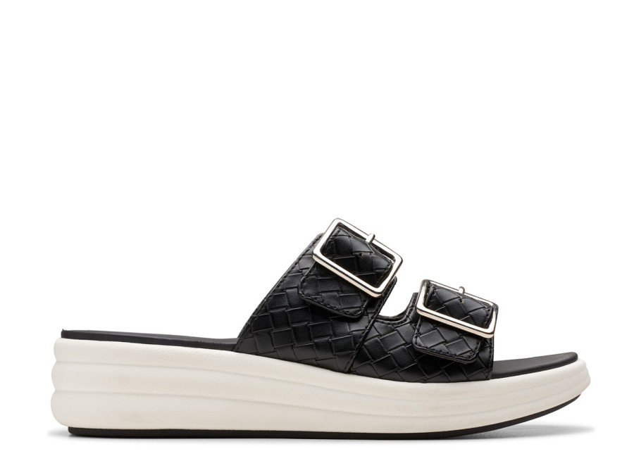 Clearance Clarks Cloudsteppers Drift Wedge Sandal Black