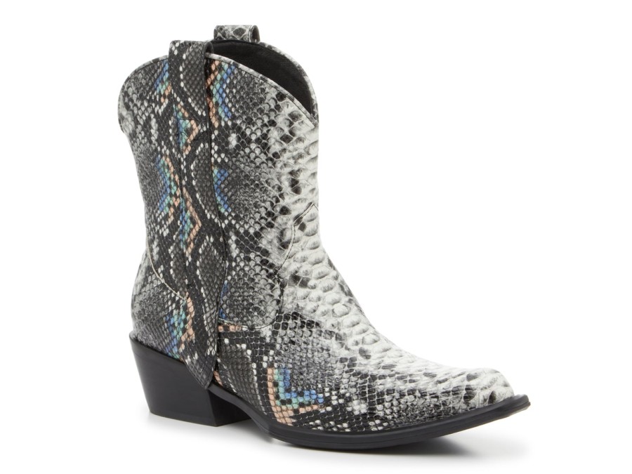 Clearance Matisse Kendall Cowboy Bootie White/Black/Multicolor Snake Print