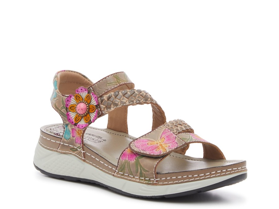 Wholesale L'Artiste by Spring Step Brissa Sandal Grey/Multicolor Butterfly Floral Print