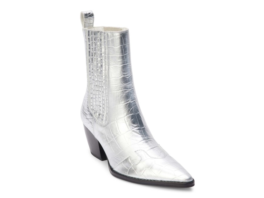 New Matisse Collins Western Bootie Silver Metallic Croc Print Leather