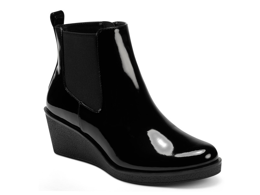 New Aerosoles Brandi Wedge Bootie Black Patent