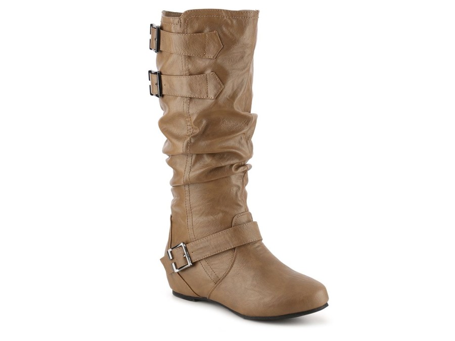 Best Journee Collection Tiffany Extra Wide Calf Wedge Boot Taupe