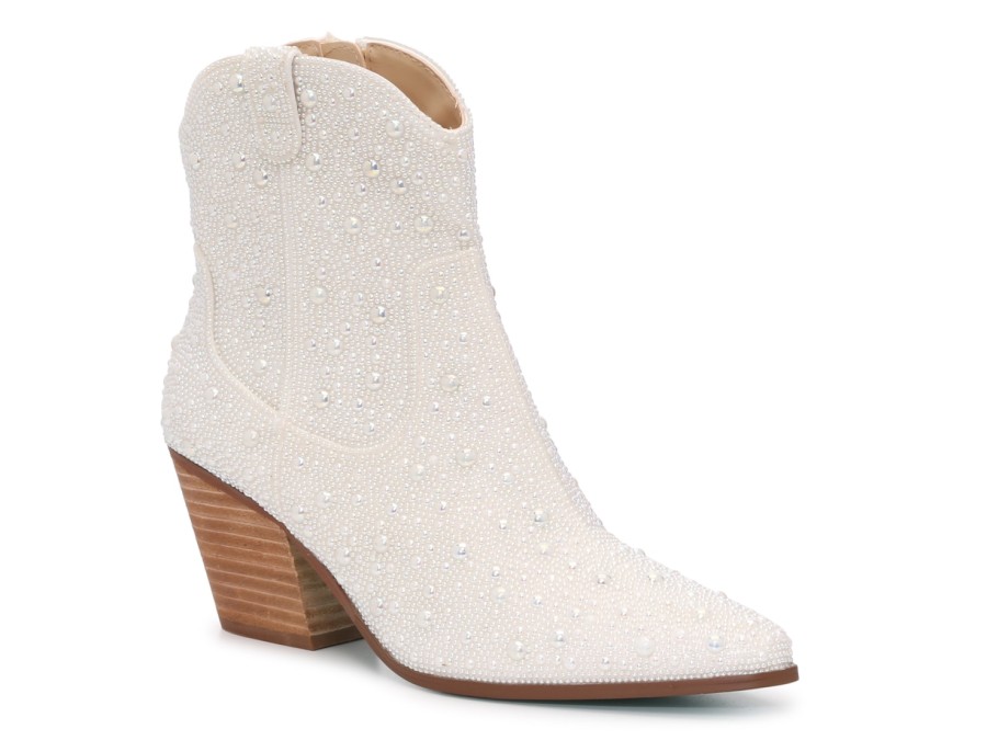 New Betsey Johnson Emory Rhinestone Western Boot White