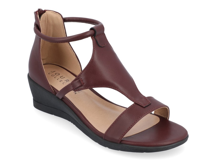 Hot Journee Collection Trayle Wedge Sandal Burgundy