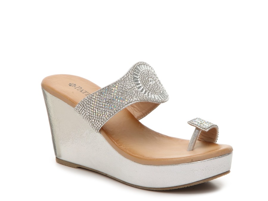 Clearance Patrizia by Spring Step Heena Wedge Sandal Silver Metallic