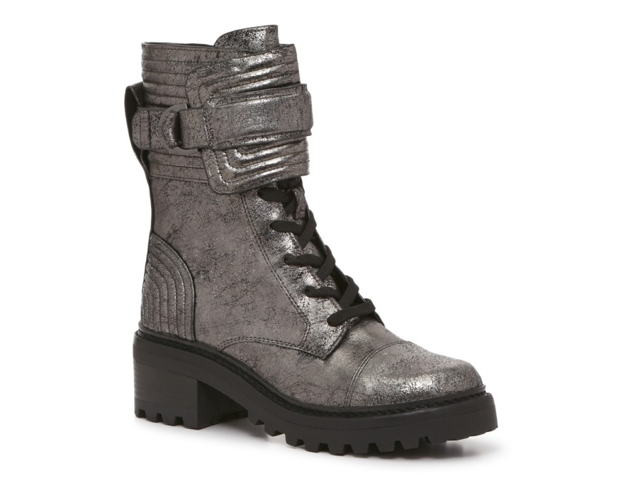 New DKNY Basia Combat Boot Silver Metallic