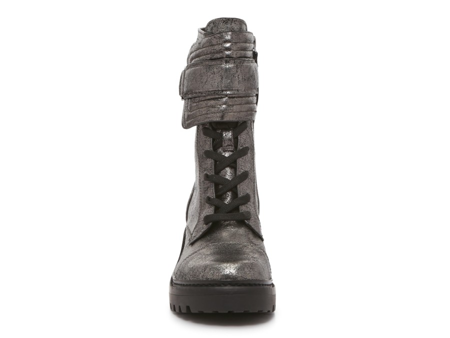 New DKNY Basia Combat Boot Silver Metallic