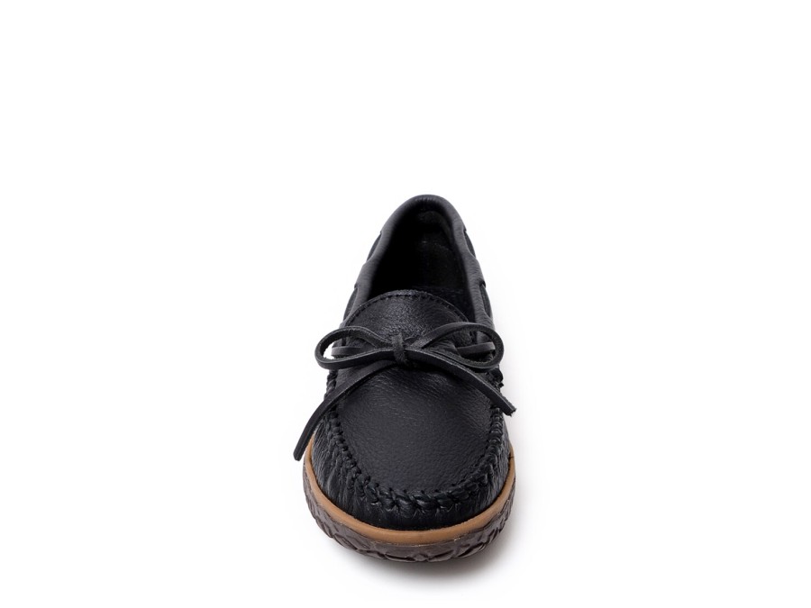 Clearance Minnetonka Deerskin Tread Slipper Black