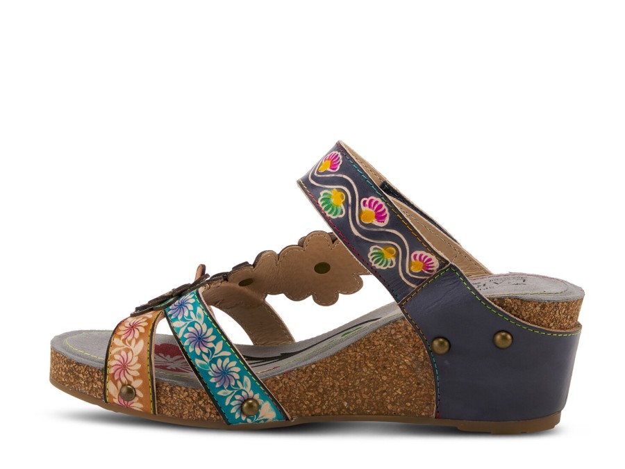 New L'Artiste by Spring Step Delight Wedge Sandal Navy Multicolor