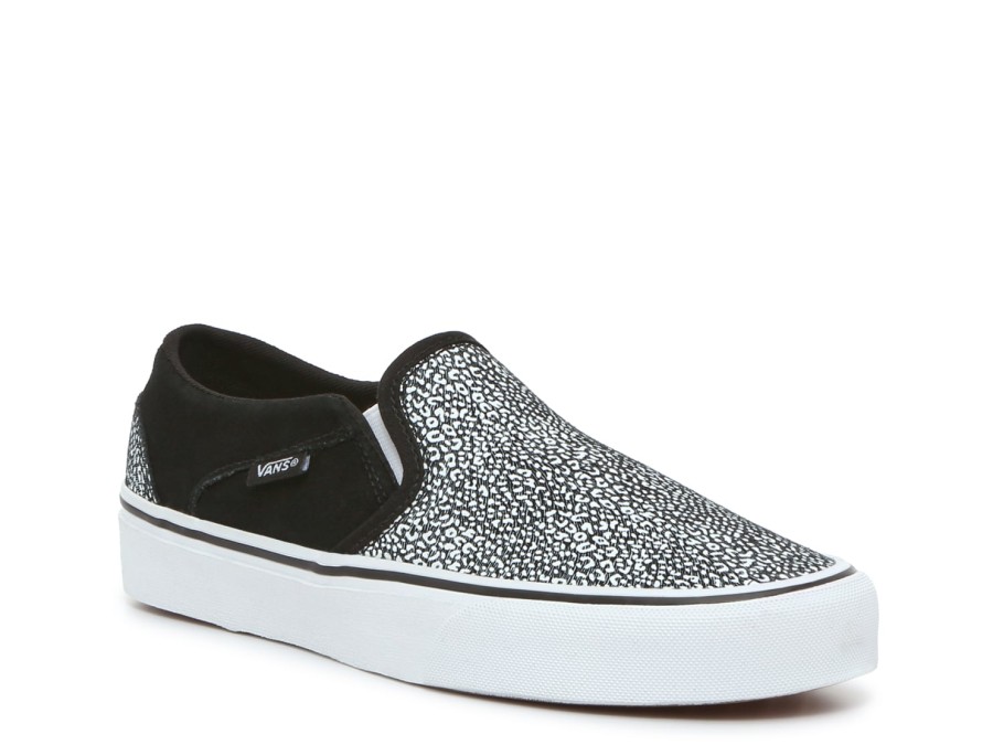 Hot Vans Asher Slip-On Sneaker - Women'S Black/White Leopard Print