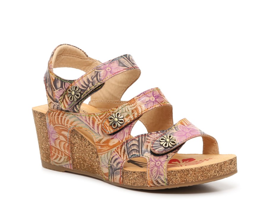 New L'Artiste by Spring Step Bon Voyage Wedge Sandal Light Purple/Tan/Multicolor