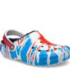 New Crocs Classic Lined Clog - Women'S Blue/White/Red Tie Dye