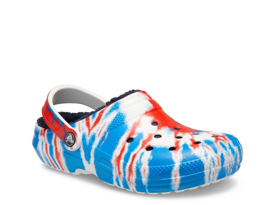 New Crocs Classic Lined Clog - Women'S Blue/White/Red Tie Dye