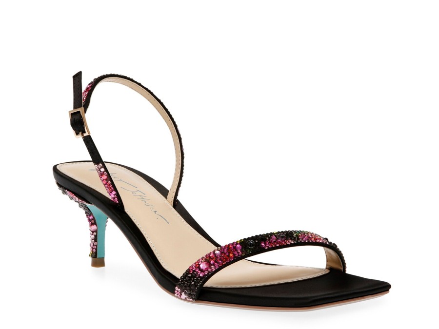 New Betsey Johnson Rebel Sandal Black/Pink Floral