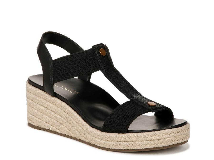 Clearance Vionic Calera Espadrille Wedge Sandal Black