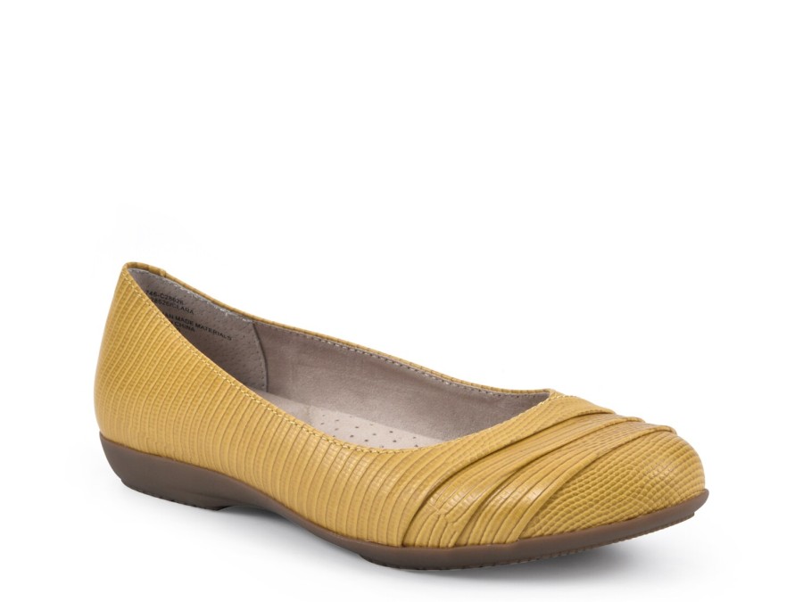 Online Cliffs by White Mountain Clara Flat Yellow Snake Print Faux Leather