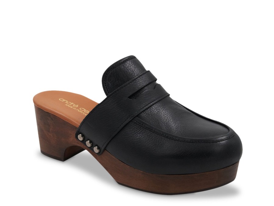 New Andre Assous Soraya Clog Black Leather