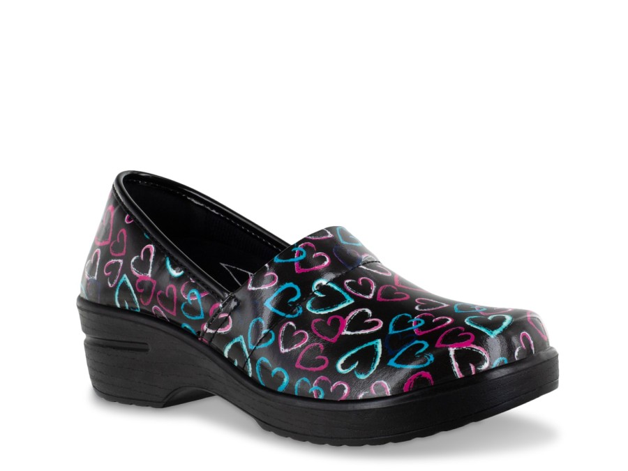 New Easy Works by Easy Street Laurie Work Slip-On Black/Multicolor Hearts