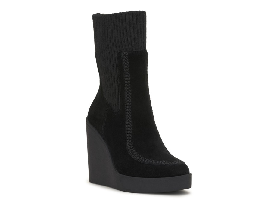 New Jessica Simpson Madwen Knitted Wedge Bootie Black