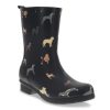 Clearance Chooka Classic Mid Rain Boot Black Dog Print