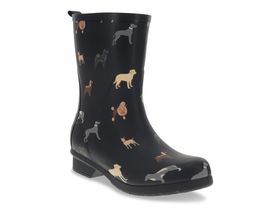 Clearance Chooka Classic Mid Rain Boot Black Dog Print