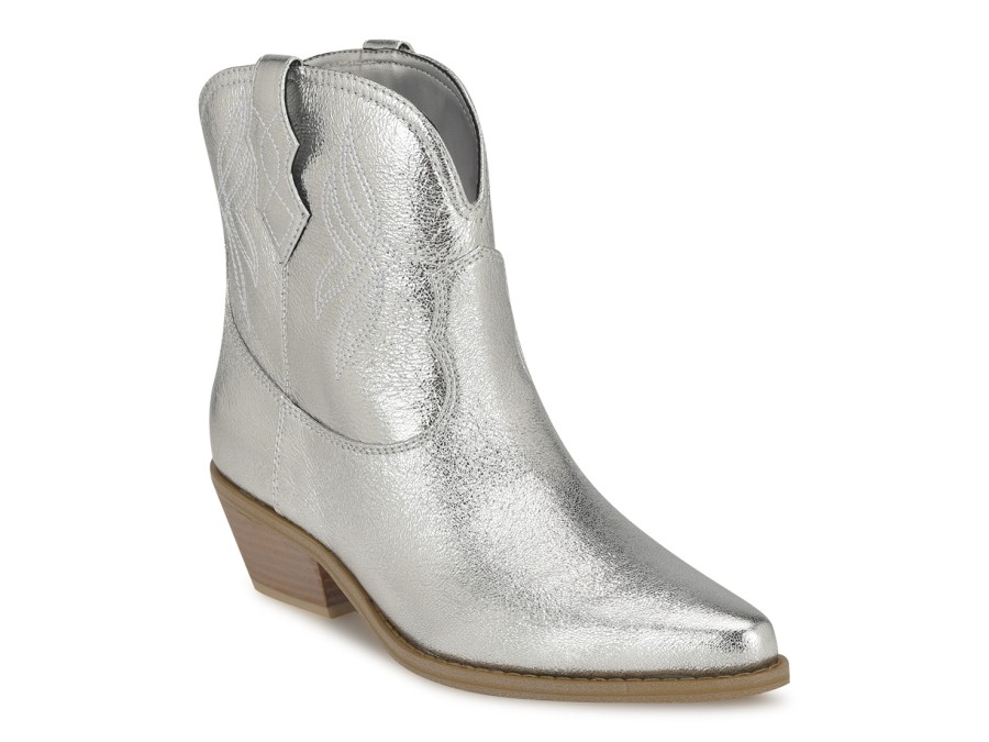 Best Nine West Texen Western Bootie Silver Metallic