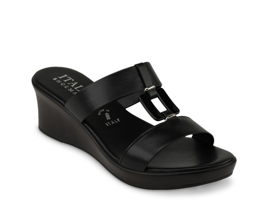 Hot Italian Shoemakers Tenley Wedge Sandal Black