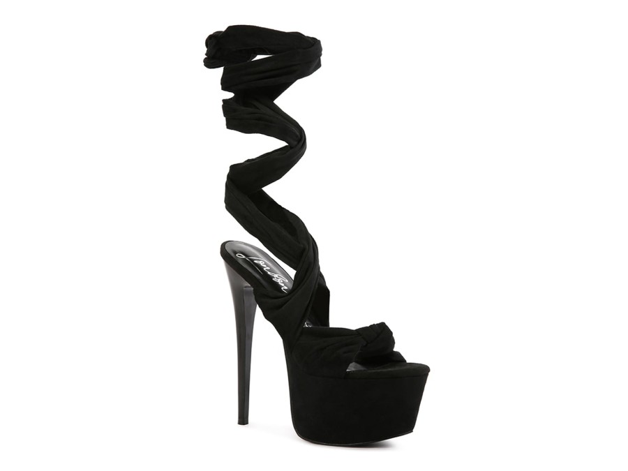 Best London Rag Bauble Platform Sandal Black