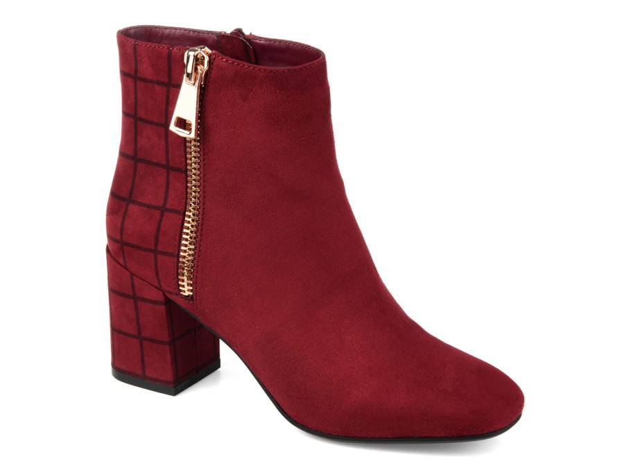 Wholesale Journee Collection Sarah Bootie Burgundy Plaid Print Faux Suede