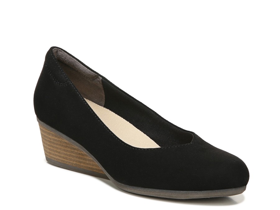 Clearance Dr. Scholl's Be Ready Wedge Pump Black Fabric/Stacked Heel