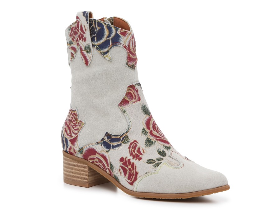 Clearance L'Artiste by Spring Step Blayne Western Boot Light Grey/Red/Multicolor Floral Print