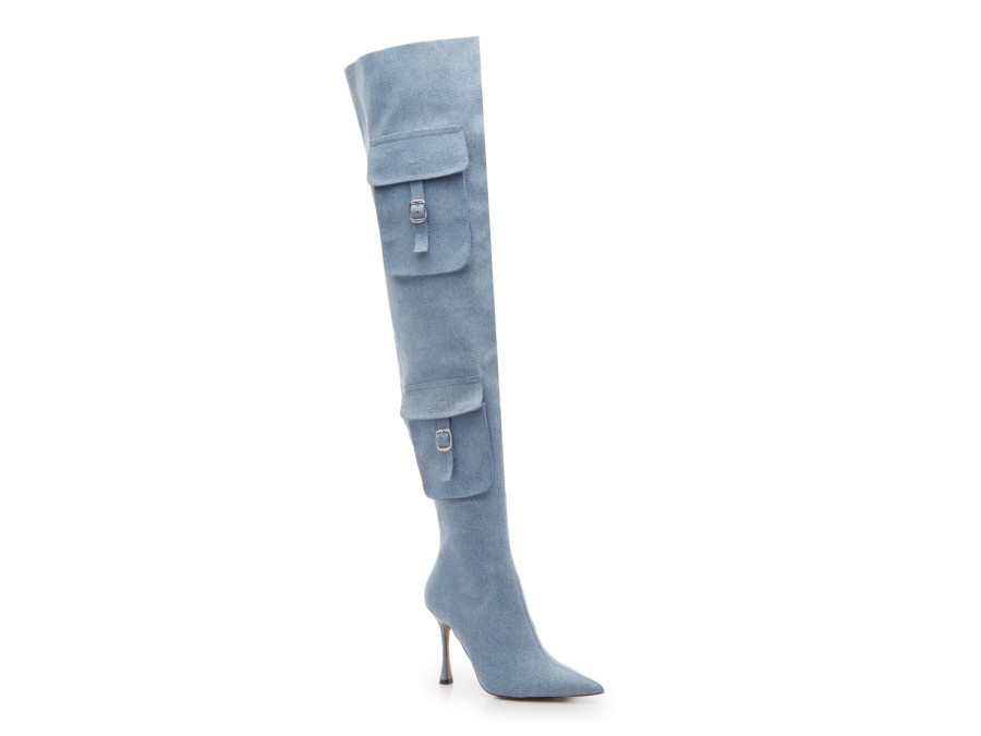 New Steve Madden Brittany Thigh High Wide Calf Boot Light Blue